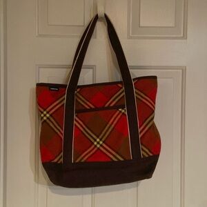 Land’s End Wild Cherry Blanket Plaid Bag 16” x 12” x 6”